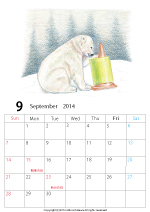 2014年オリジナルカレンダー1-9｜ホッキョクグマと三角コーン
