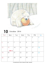 2014年オリジナルカレンダー1-10｜ホッキョクグマと三角コーン