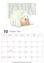 2015年オリジナルカレンダー1-10｜ホッキョクグマと三角コーン