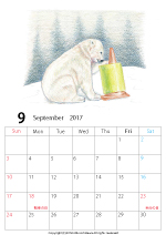 2015年オリジナルカレンダー1-9｜ホッキョクグマと三角コーン